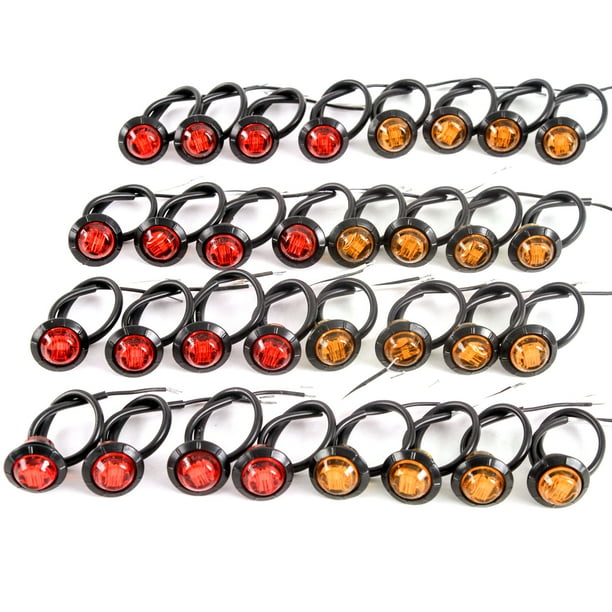 3//4 Inches Amber /& Red LED Clearance Side Marker Lights Truck Trailer Pickup Flush 6